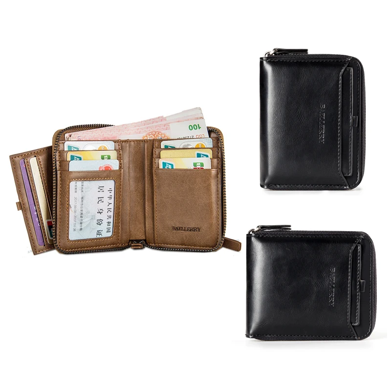 Men's Wallets Retro PU Leather Horizontal Money Bags High Capacity Card Bag Young Men's Credit Card Holders Zipper Coin Purses