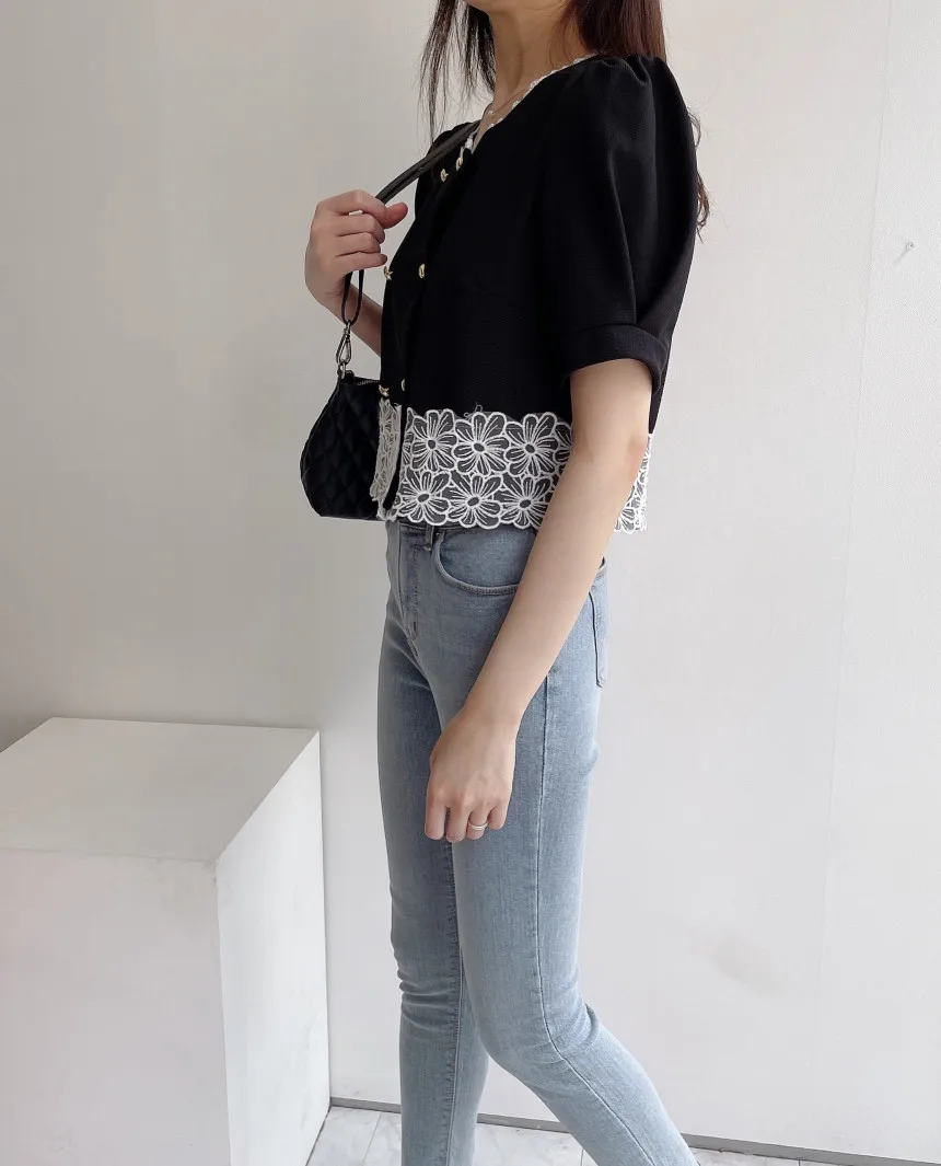 Женская кружевная блузка на пуговицах Повседневная Элегантная в Корейском стиле