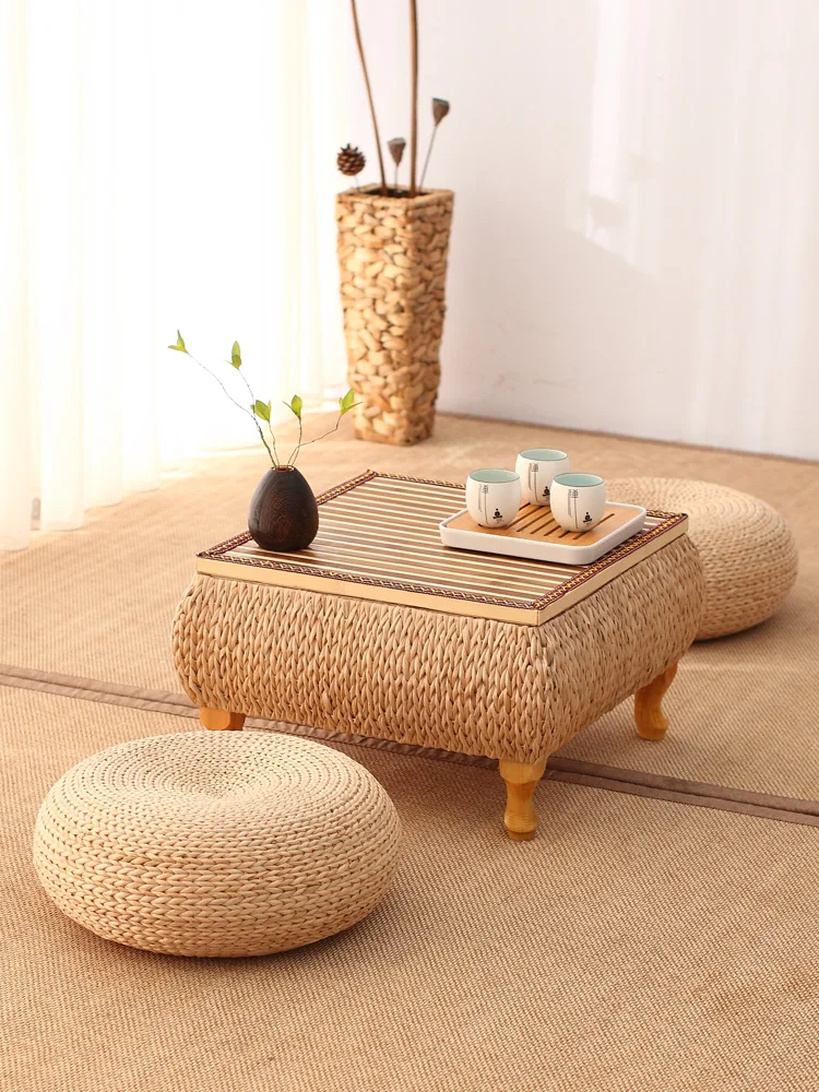 

Japanese Style Rattan Side Table Storage Bedside Small Square Coffee Table Balcony Living Room Mesa Centro Salon Tea Table