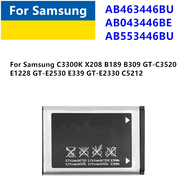 Аккумулятор AB463446BU AB043446BE AB553446BU для Samsung C3300K X208 B189 B309 GT-C3520 E1228 GT-E2530 E339 GT-E2330 C52 1-2