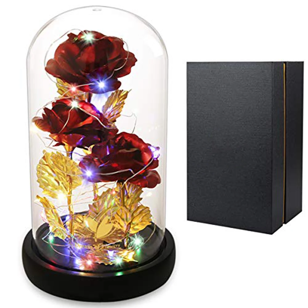 

Valentines Day Gifts for Her Colorful Gold Foil Rose with Lights, Infinite Rose Flower Birthday Women Best Friends Friendship