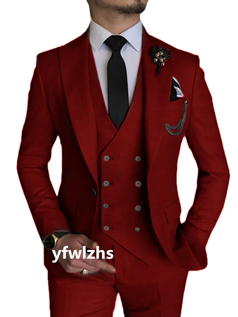 

Handsome One Button Men Suits Peak Lapel Groom Tuxedos Groomsmen Wedding/Prom Best Blazer ( Jacket+Pants+Vest+Tie) C314