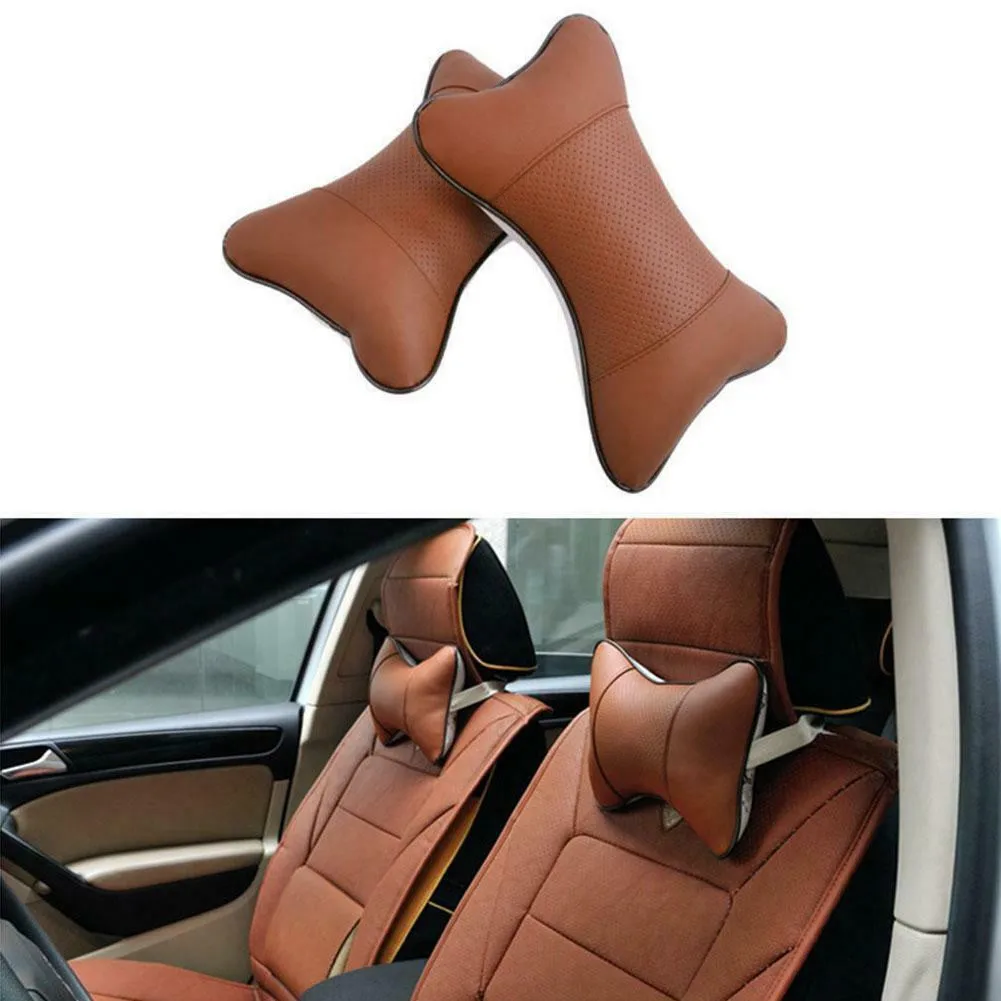

2pcs Car Neck Pillow Accessory Comfortable Headrest Neck PU Leather Pillow