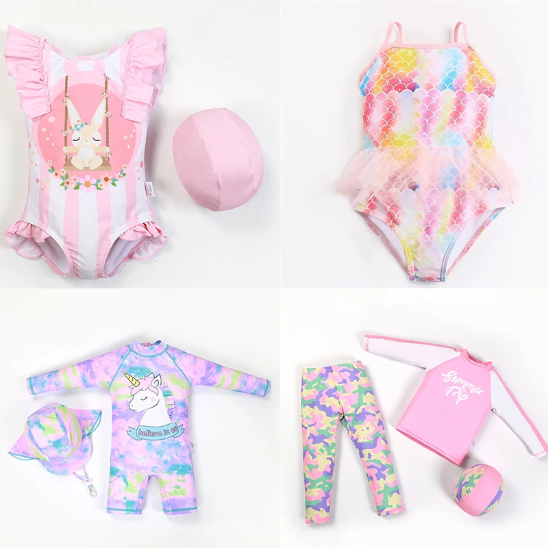 

Swimsuit Baby Girl Princess Girls Swimwear Long Sleeve Sun Protection Children Swimming Bath Suit Floral Mermaid Unicorn Clothes