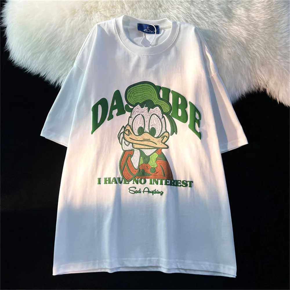 

Футболка женская с мультяшным принтом, праздничный Белый Черный Топ в японском стиле Харадзюку, модная одежда, лето