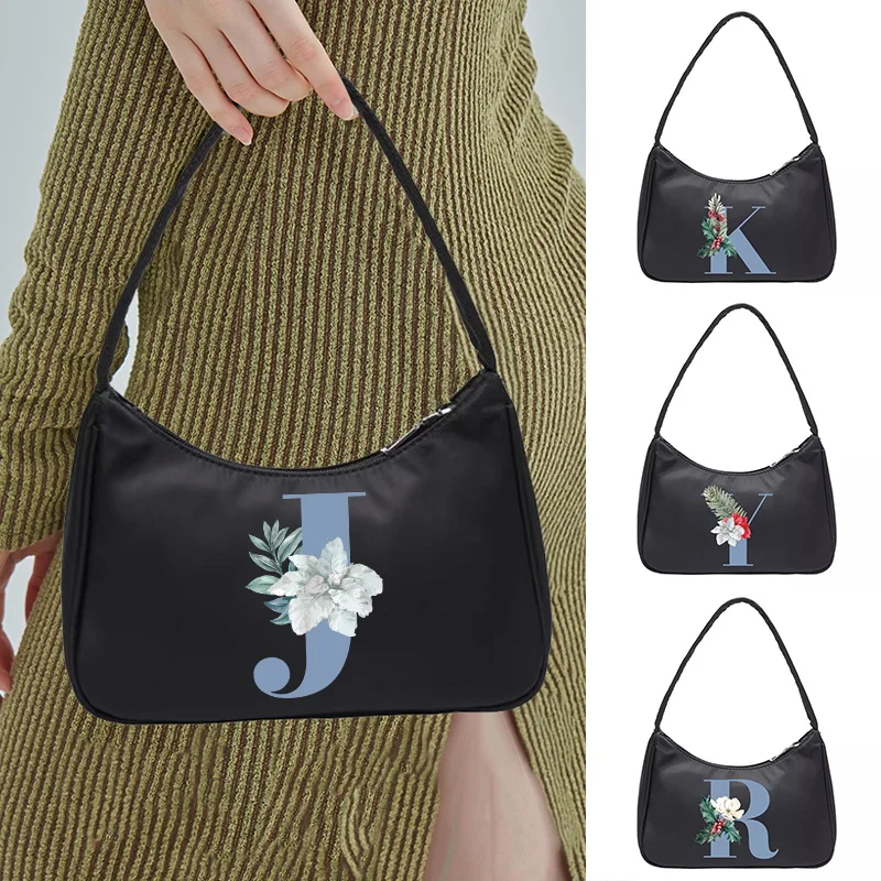 

Ladies Leather Bag Women Underarm Bag Blue Letter Print Handbags Fashion Design Girls Small Zipper Shoulder Shopping Bags Pouch
