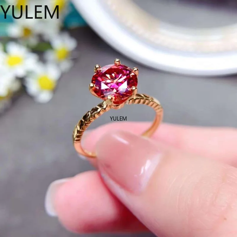 

YULEM 2 Carat Orange Red Moissanite Diamond Solitaire Ring for Women 925 Sterling Silver Statement Engagement Wedding Jewelry