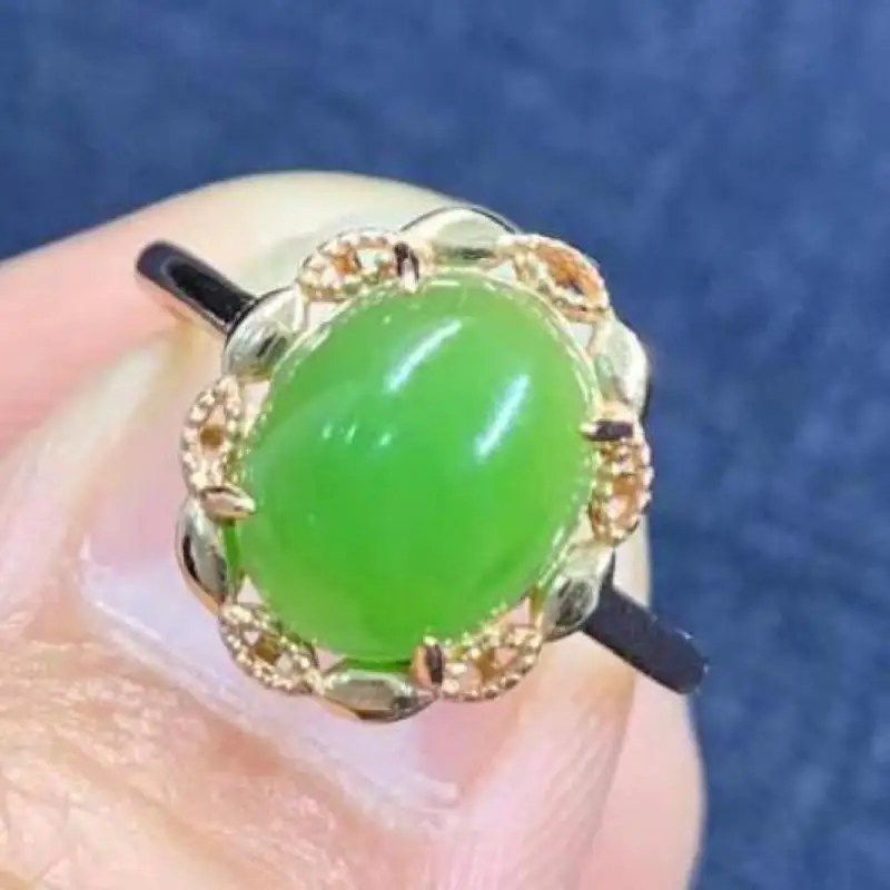 

Natural Green Hetian Jades 925 Sterling Silver Rings Adjustable Women Jasper Band For Girlfriend Mom Gifts Nephrite Jade Ring