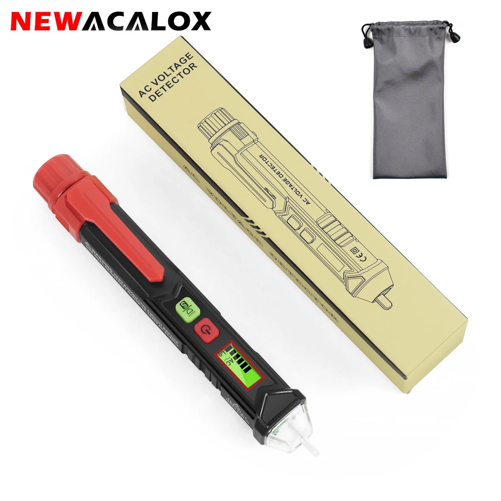 

Тестер напряжения NEWACALOX, Бесконтактный перо для обнаружения переменного тока и электричества, 12-1000 В, двойной диапазон с ЖК-дисплеем, светод...