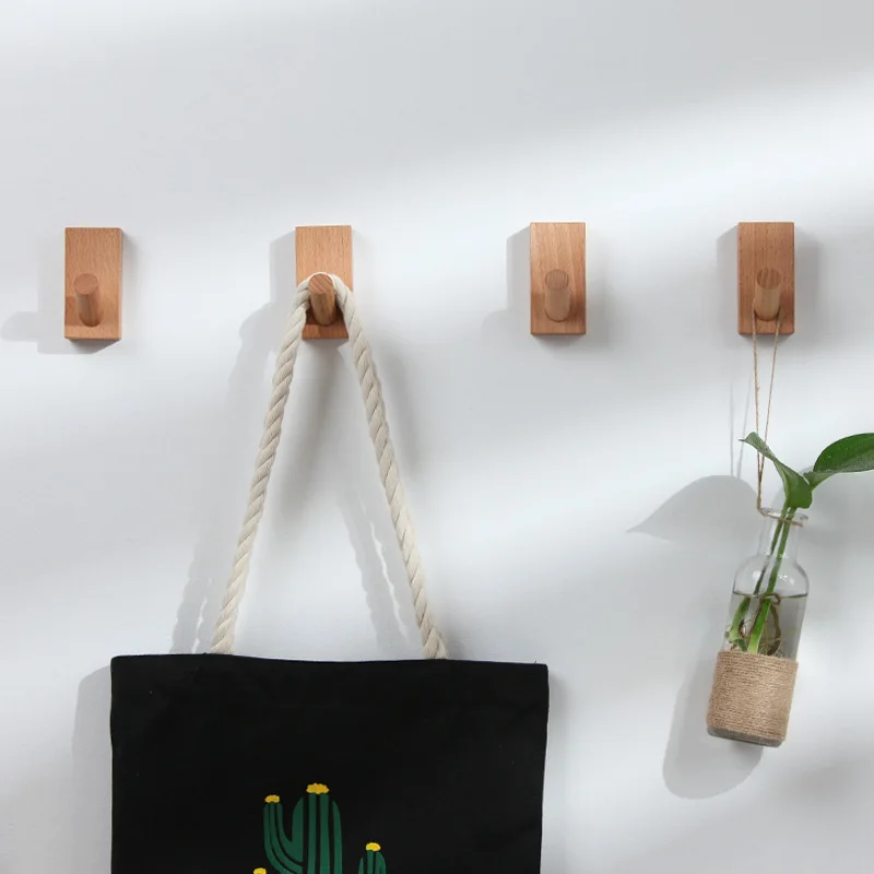 

Square Beech Blcak Walnut Wood Hooks Multi-Purpose Key Holder Decoration Wall Coat Rack Door Clothes Storage Home Organizer