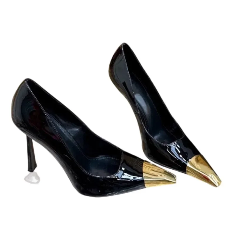 Женские туфли на высоком каблуке с острым носком пикантные кожаные лоферы