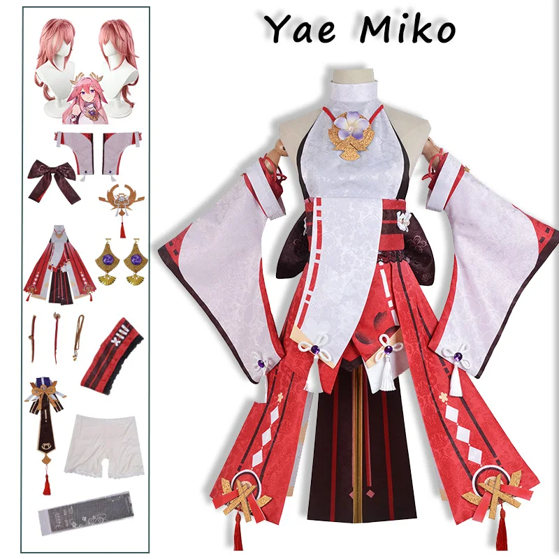 

Yae Miko Cosplay Genshin Impact Yae Miko Guuji Yae Costume Women Pink Long Hair Wig Dress Party Outfit Halloween Party Costumes