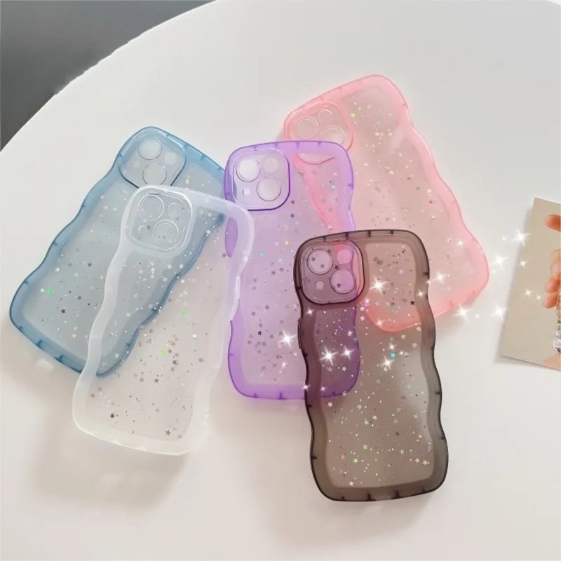 

Transparent Silicone flash powder Big wave case For iphone14 13 12 11 Pro Max X XS XR SE 7 8 Plus XS Max Fashion New Products