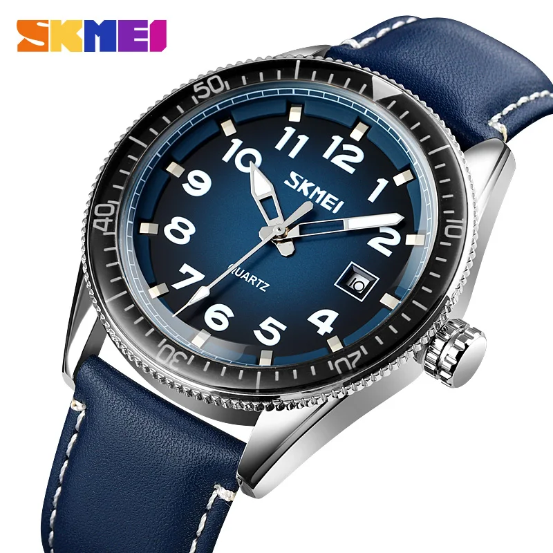 

New Man Watch Men Top Brand Luxury 30M Waterproof Man Date Clock Male Leather Strap Casual Quartz Sports Wrist Watch SKMEI 9083