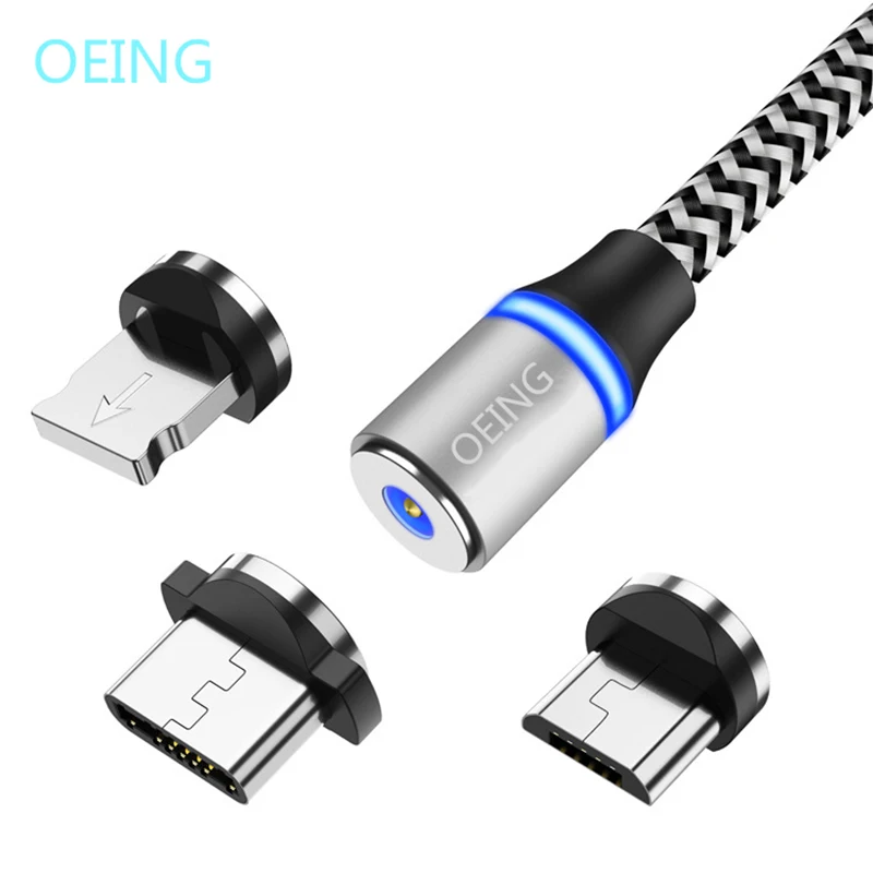 

OEING 1M 2M 360° Magnetic Cable Micro USB C Phone Cable for Samsung Xiaomi LED Light Cable for iPhone 12 11 Pro Max USB Cable