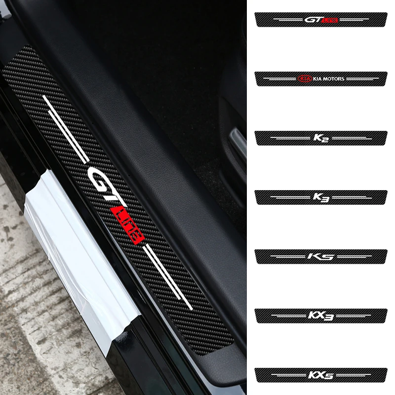 

4Pcs Car Scuff Plate Door Sill Carbon Fiber Sticker For KIA GT Line K2 K3 K5 KX3 KX5 Threshold Waterproof Decals Car Styling