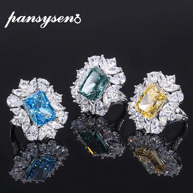 

PANSYSEN Sparkling 100% 925 Sterling Silver 10*14mm High Carbon Diamond Bridal Rings Wedding Party Fine Jewelry Gift Wholesale