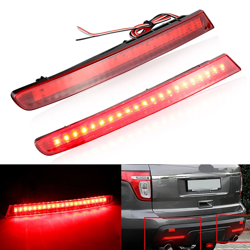 

2x Smoke / Red LED Car Rear Bumper Reflectors Lights For 2011-2015 Ford Explorer Tail Brake Lights Rear Fog Lights 12V