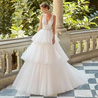 monica elegant ball gown wedding dress for women v neck sleeveless backless bride gown floor length court robe de mariee