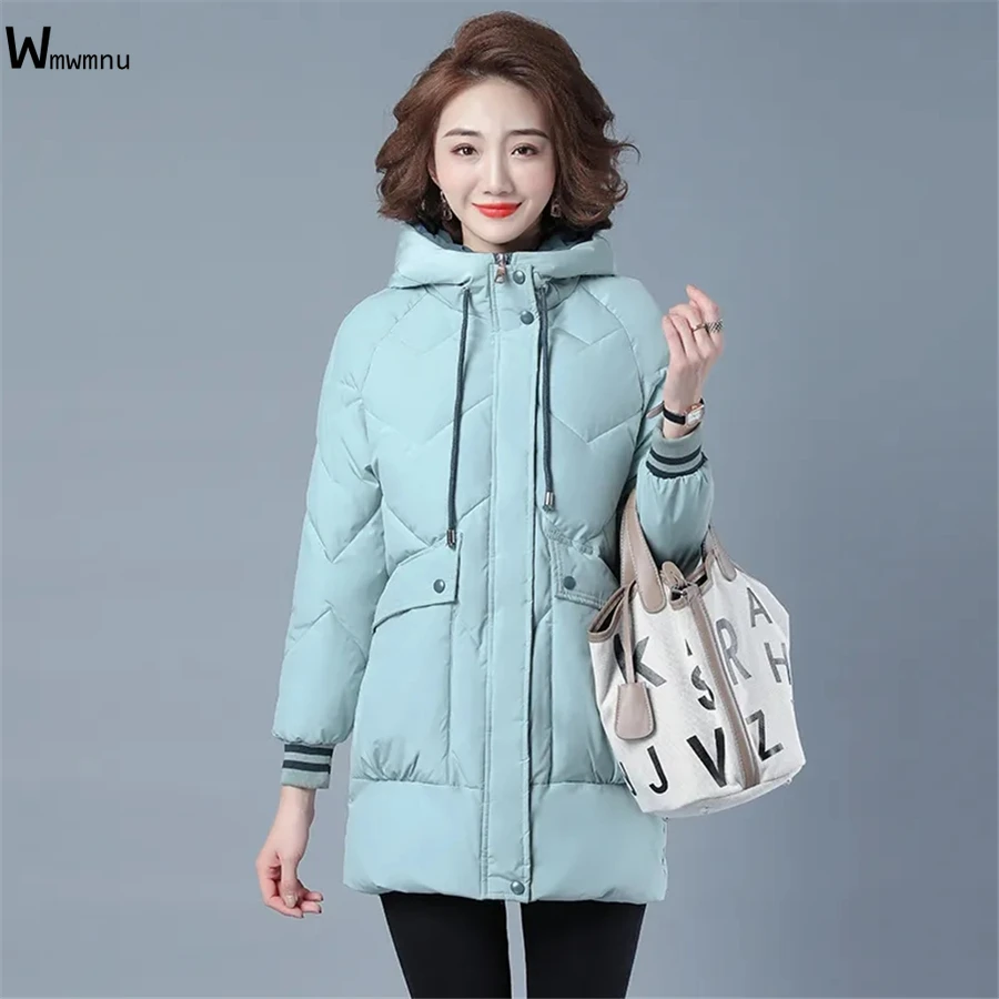 

Pocket Parkas Warm Snow Wear Overcoat Steetwear Windbreaker Korean Out Wear Top Hooder Mid Length Cotton Padded Winter Coat