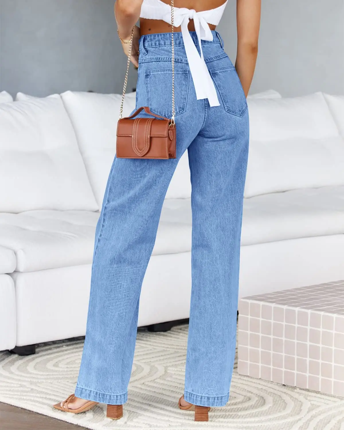 

Women's High Waisted Jeans Boyfriend Baggy Straight Leg Casual Denim Pants