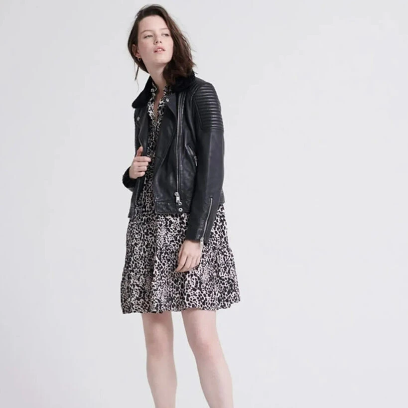 Leather Jacket Women Modern Girls Leather Coat Black Outweat Biker Motorcycle Jacket