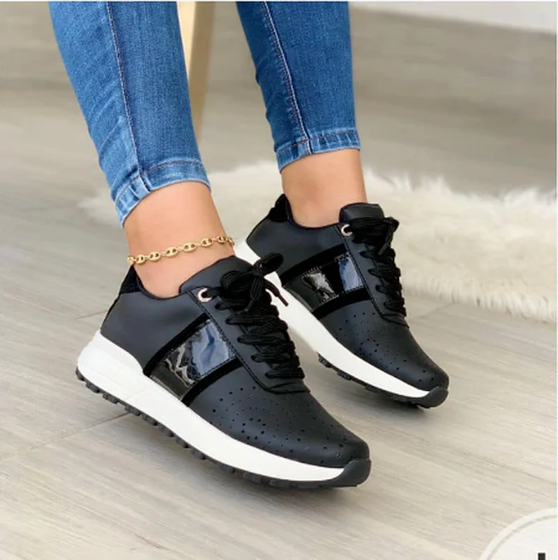 

2022 Women Fashion Vulcanized Sneakers Platform Solid Color Flats Ladies Shoes Casual Breathable Wedges Ladies Walking Sneakers