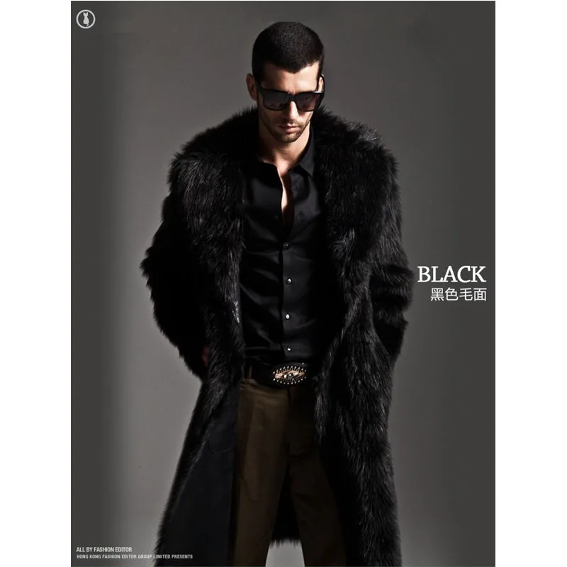 Осенне-зимняя мужская куртка с отворотом длинное мужское меховое теплое пальто |