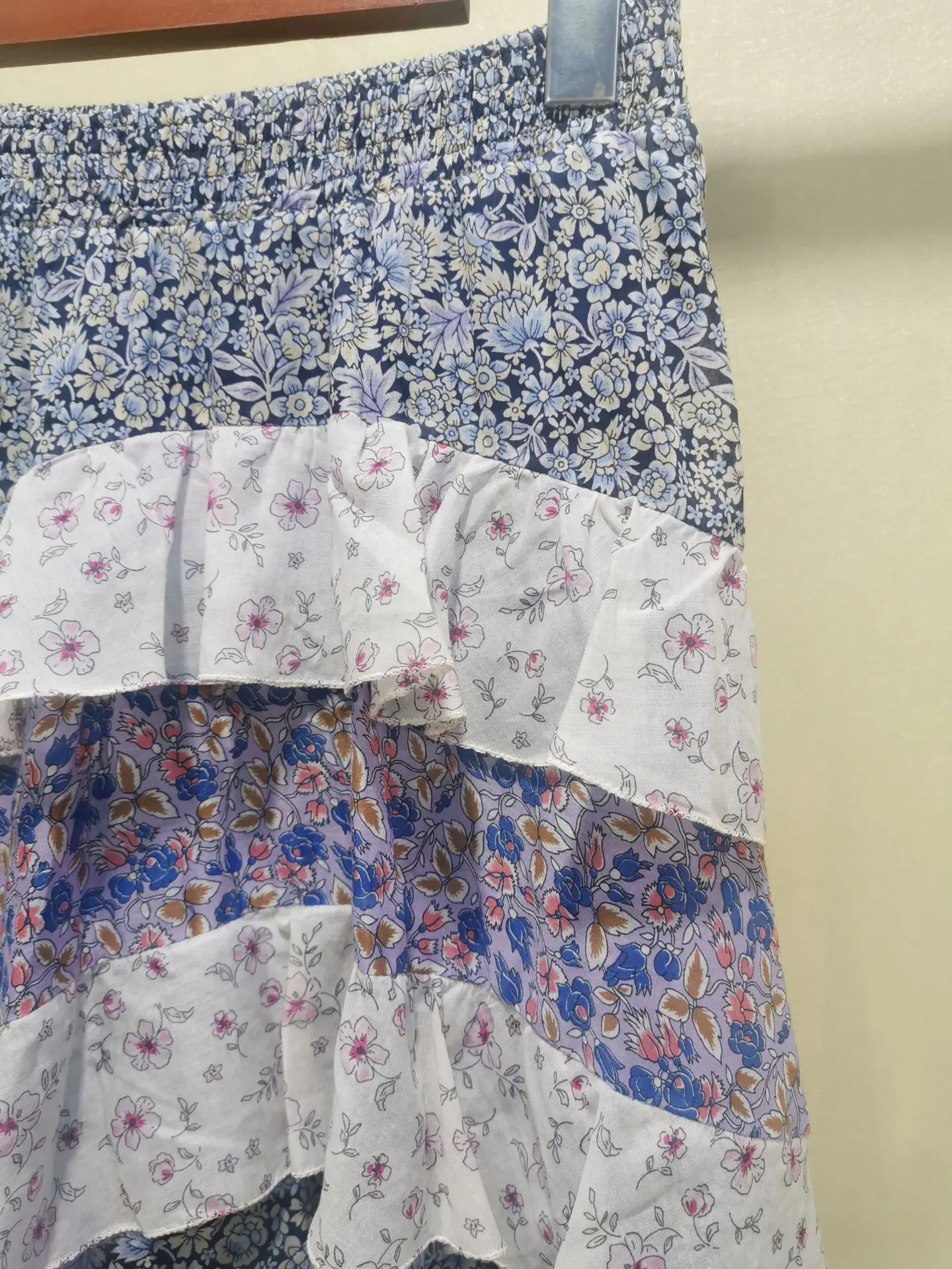 

Women's Ruffled Floral Cake Midi Skirt Lady A-Line Jupe High Waist Long Skirt Female Bottoms 2021 Summer