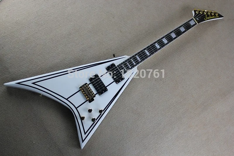 

Hot sell Jackson R abnormity v-shaped dovetail electric guitar white body dark stripes golden 14930