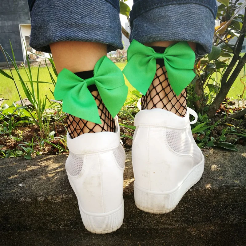 Женские дышащие черные ажурные носки в стиле Харадзюку с бантом сексуальные
