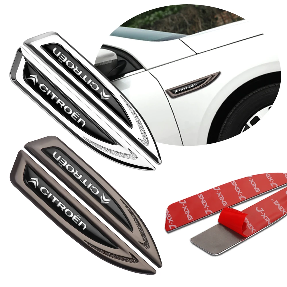 

2Pcs Cool Car Metal Fender Side 3D Sticker Emblem Decals For citroen C1 C3 C4 C4L C5 C6 VTS C-ELYSEE Car accessories