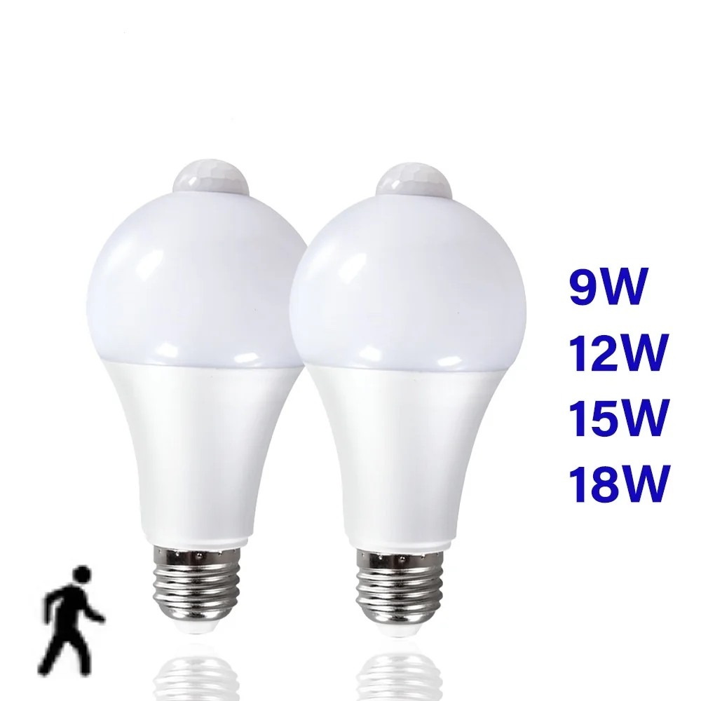 

LED Motion Sensor Light 18W 15W 12W 9W LED E27 Universal Safety Night Light Energy Saving PIR Bulb for Toilet Corridor Garage