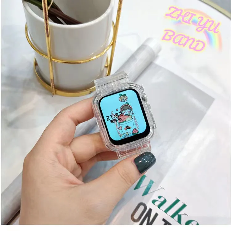 Plastic strap for Apple Watch Band 38mm 40mm 41mm 42mm 44mm 45mm 49mm  sport transparent TPU bracelet Iwatch