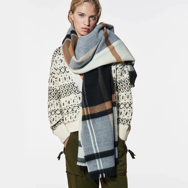 

Elegant Plaid Cashmere Scarf Women Autumn Winter Ins Style Thick Shawl Large Pashmina Free Shipping