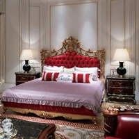 Double bed main bed court solid wood carved bed European neoclassical light luxurious simple European luxurious princess bed