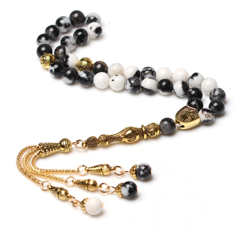 

Natural black and white zebra round beads muslim tasbih prayer beads