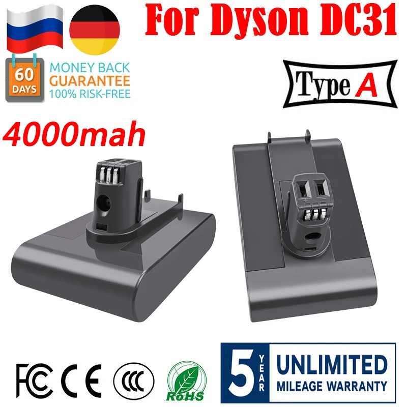 

BATTOOL 22.2V 4000mAh Battery for Dyson TypeA DC3A DC31 DC34 DC35 DC45 DC56 DC57 Vacuum Clearner Animal For dyson