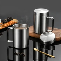 double 304316 stainless steel stand mug insulation anti scalding coffee tea cup round coffeeware with handle personalized gift