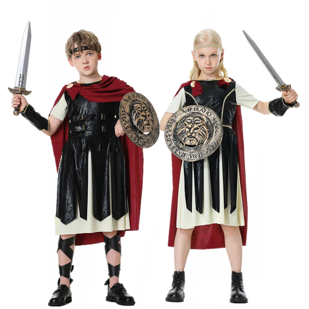 

Дети древние римские греческие воины солдаты гладиаторы средневековый рыцарь костюмы для девочек мальчиков Хэллоуин