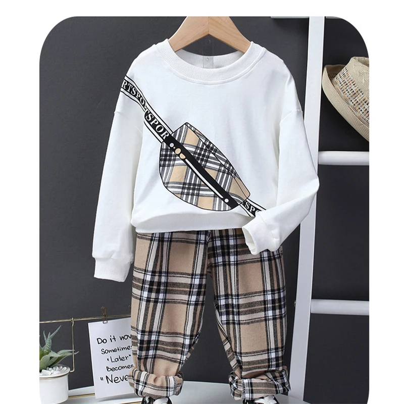 

Child T-Shirt Baby Boy Clothes Spring And Autumn New Plaid Print Casual Long-Sleeved Pullover Top Children's Sweater Suit