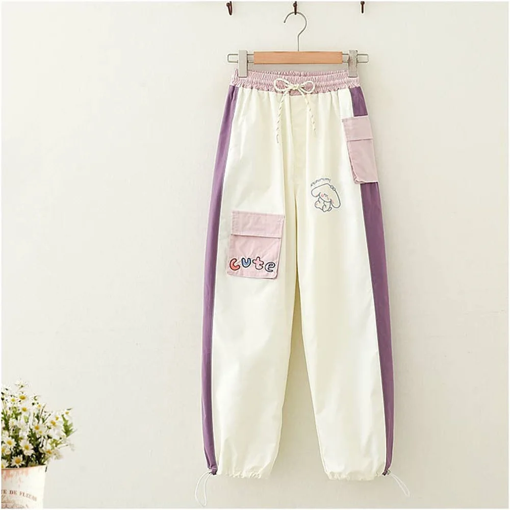

Sweet Girl Elastic Waist High Street Kawaii Pants Autumn Cartoon Straight Pants Streetwear Workout Harajuku Leggings Pants