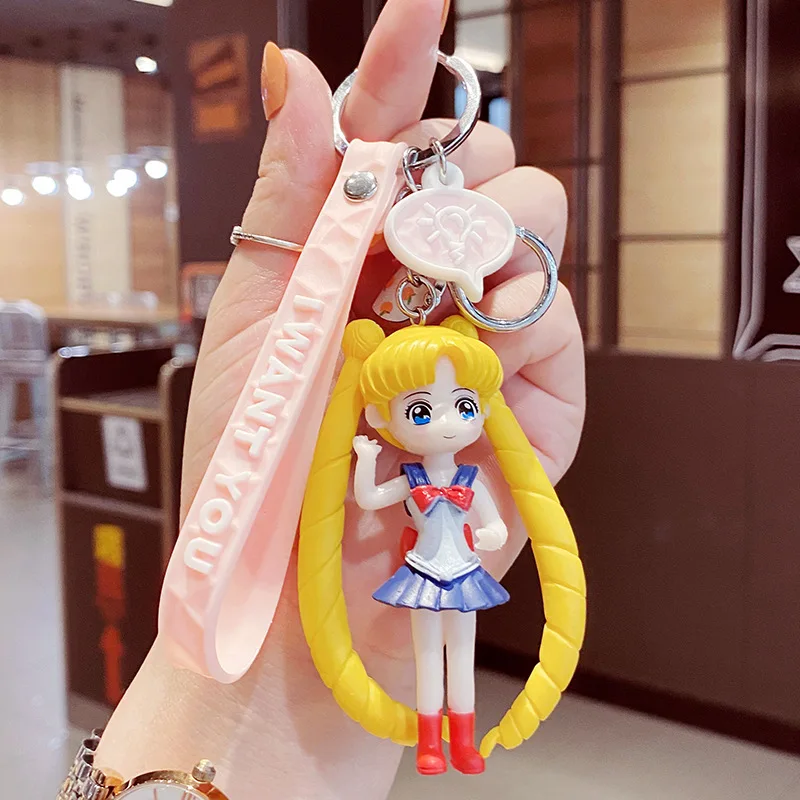 Cartoon Couple Key Chains Anime Sailor Moon Doll Keychains Bag Pendant Car Accessories Key Chain Gift Figure Keychains for Child  - buy with discount
