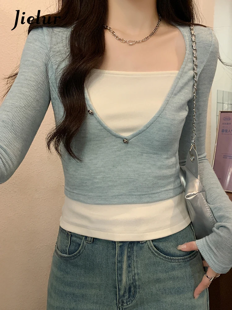 Jielur весенний сексуальный комплект из двух предметов женская блузка