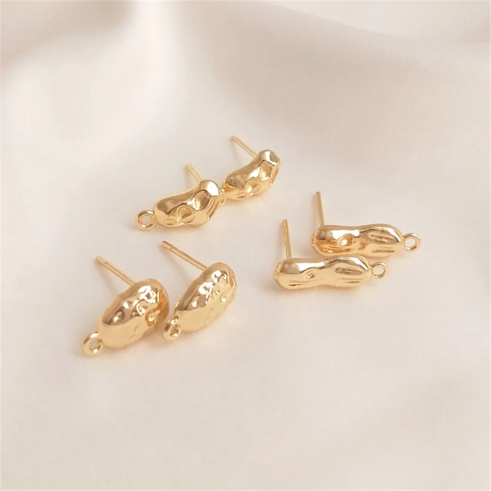 

14K Gold Filled Plated Concave convex irregular oval 925 silver needle earrings hand DIY Earrings
