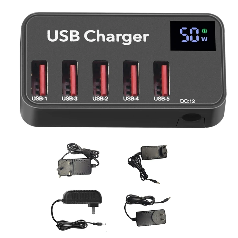 

5-port 50W USB PD Quick Charge USB Charger Charging Hub AC/DC Adapter