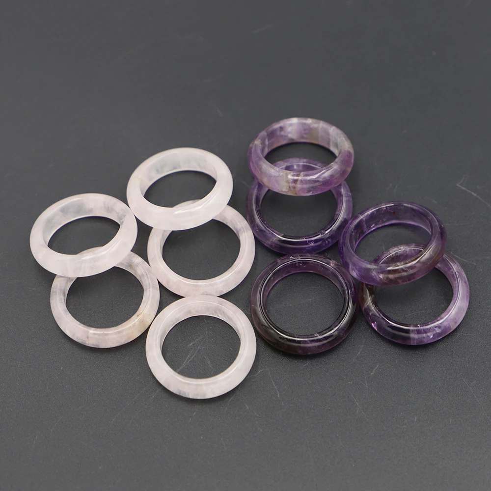 

Natural Amethyst Pink Crystal Ring Bulk Lots Mixed Color Thin Smooth Anxiety Relief Unisex Healing Jewelry Gift 8Pcs Wholesale