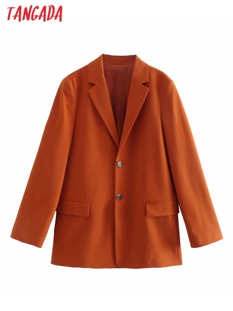 

Tangada Women Orange Blazer Coat Vintage Notched Collar Pocket 2022 Fashion Female Casual Chic Tops 4M64