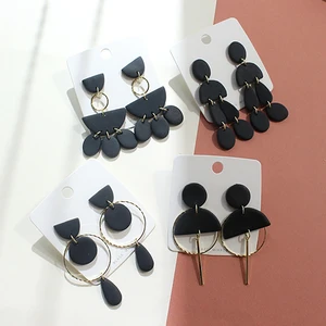 Women dangle earrings Geometry Polymer Clay Handmade Earring piercing summer pendientes verano 2022 trend new ceрьги 2022 тренд