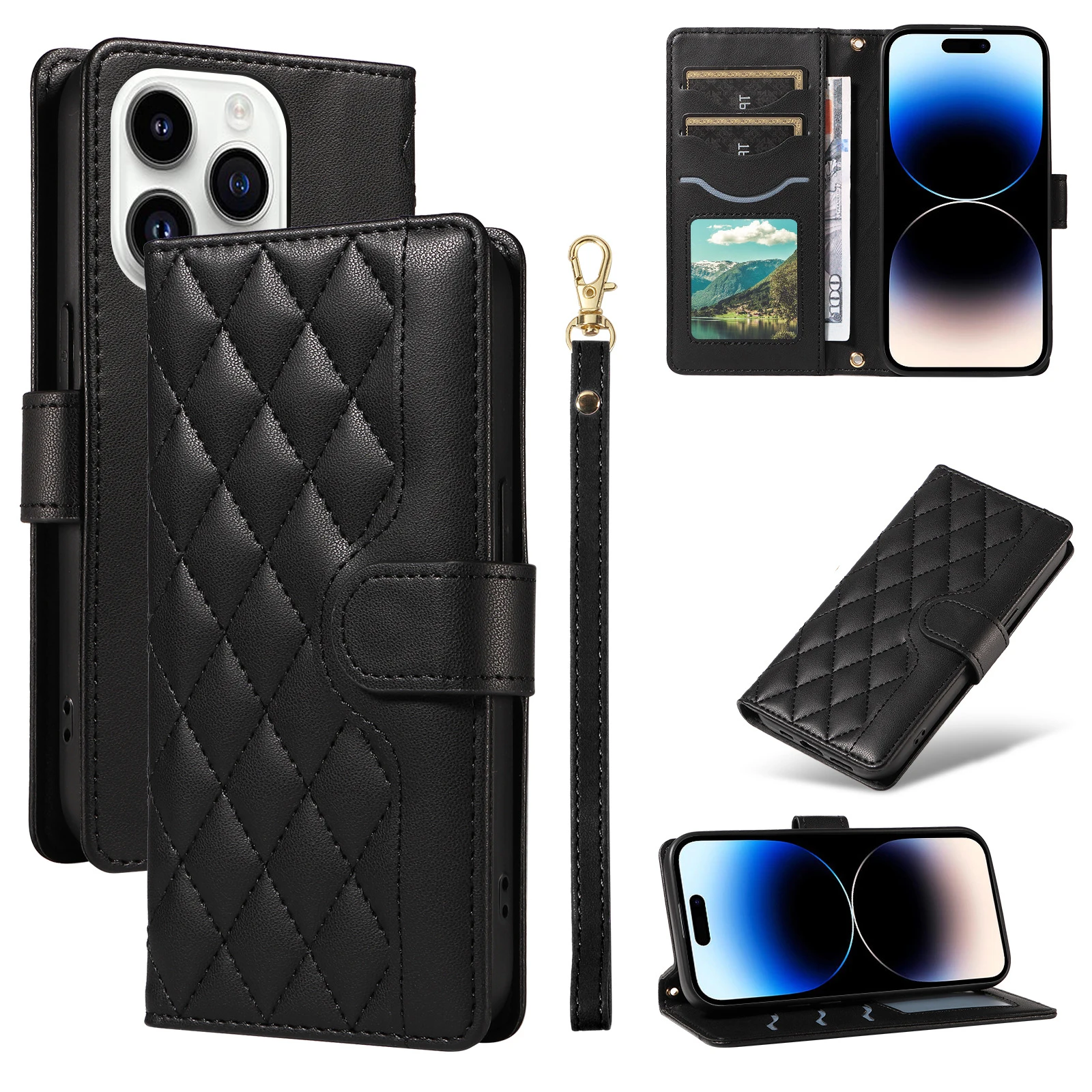 Фото Кожаный чехол-флип с ремешком и клетчатым узором для OPPO Reno 16 16F 16FS 15 Pro Max 15F 14 14F 13F 13 12F 12 11F 11 10, чехол-кошелек №2